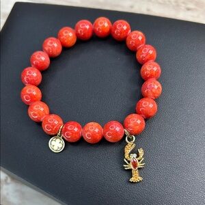 Oriana Lamarca Fire Jade Bracelet with Gold Lobster Charm